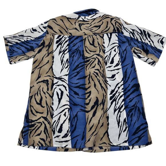 Alia Vintage Women's Button-Up Short-Sleeve Tiger Print Shirt Size 8 blue beige - Picture 6 of 7